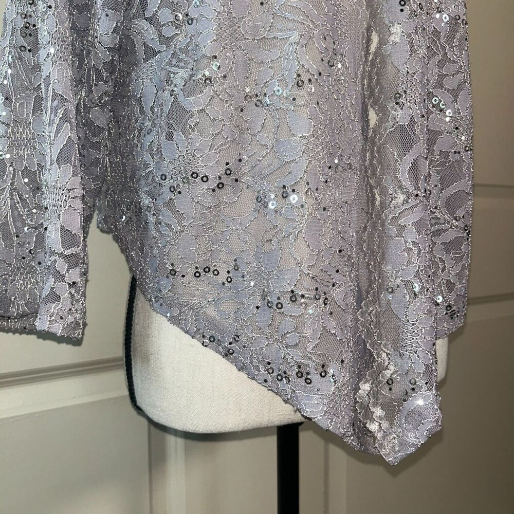 NWT Candalite Silver Lace Sequin Open Front Evening Jacket Size XL - Picture 3 of 6